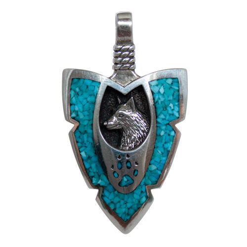Wolf Arrowhead Turquoise Pendant