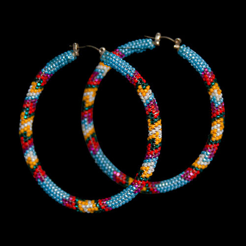 Blue Yellow Red Hoop Earrings