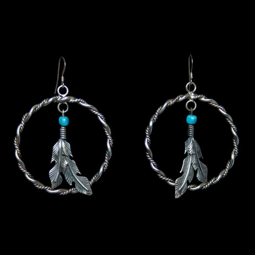 Feather Drop Hoop Earrings