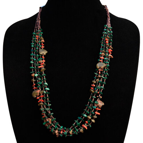 Five-Strand Malachite Epidote Bear Necklace