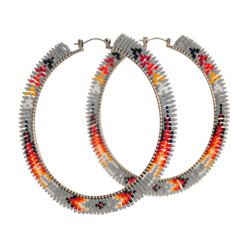 Grey Flat Beaded Hoops