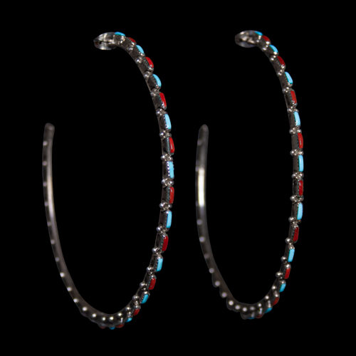 Large Turquoise Coral Hoop Earrings