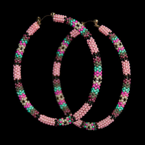 Pink Beaded Hoop Earrings