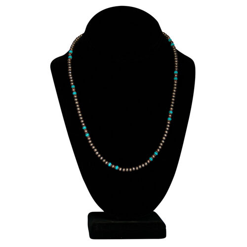 Silver Beaded Necklace Turquoise Inserts