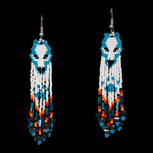 Turquoise Beaded Wolf Earrings