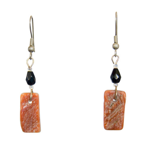 Orange Spondylus Black Bead Earrings