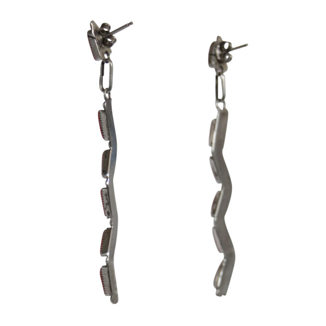 Thin Red Coral Zigzag Earrings - Image 2