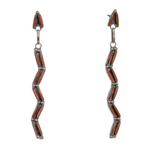 Thin Red Coral Zigzag Earrings