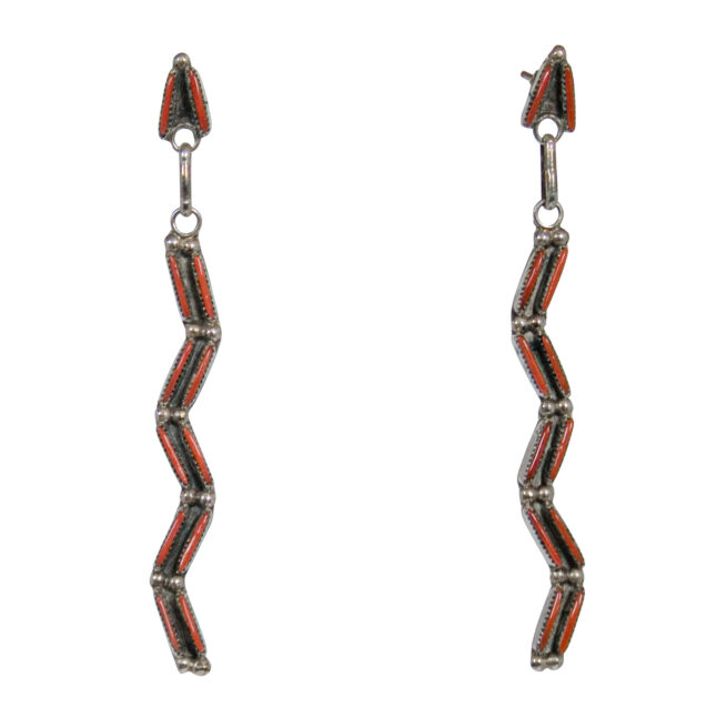 Thin Red Coral Zigzag Earrings