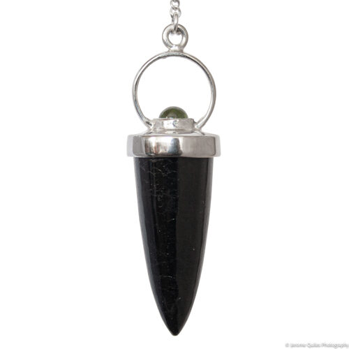 Black Tourmaline Peridot Silver Pendulum