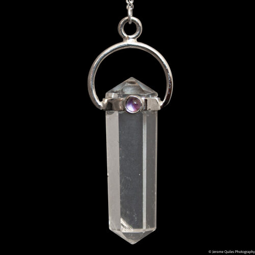 Clear Quartz Amethyst Silver Pendulum