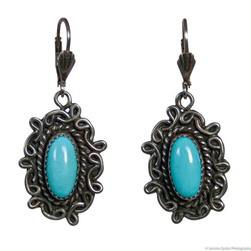 Silver Arabesque Turquoise Earrings