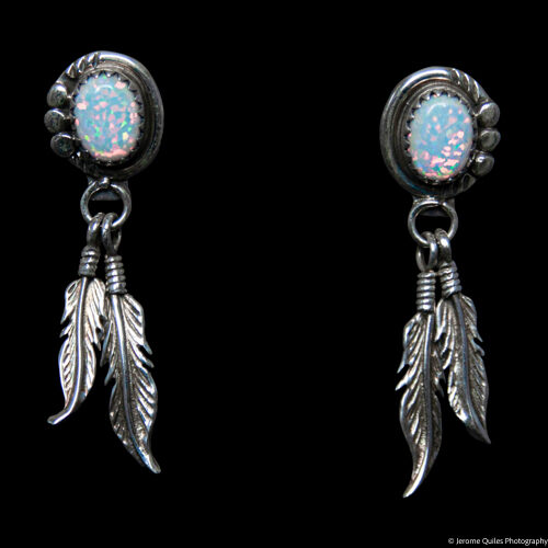 Boucles d'Oreilles Plumes Argent Opale