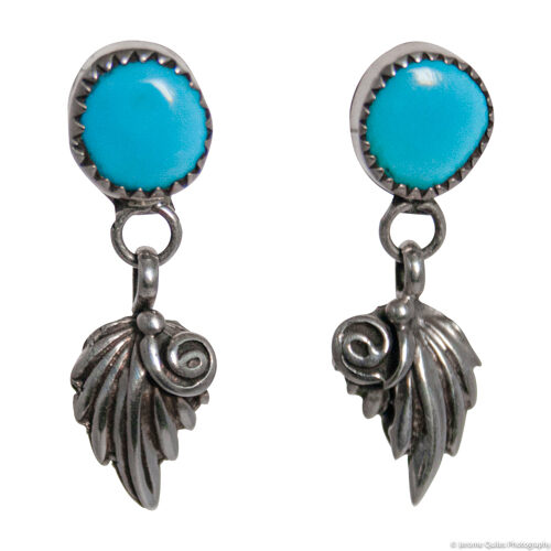 Boucles d'Oreilles Turquoise Feuille Argent