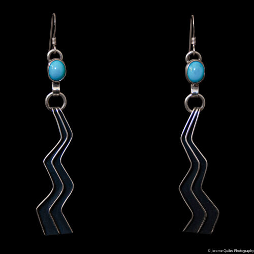 Silver Thunderbolt Turquoise Earrings