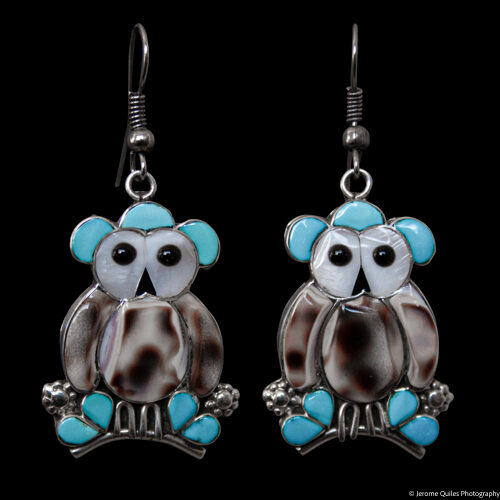 Turquoise Zuni Owl Earrings