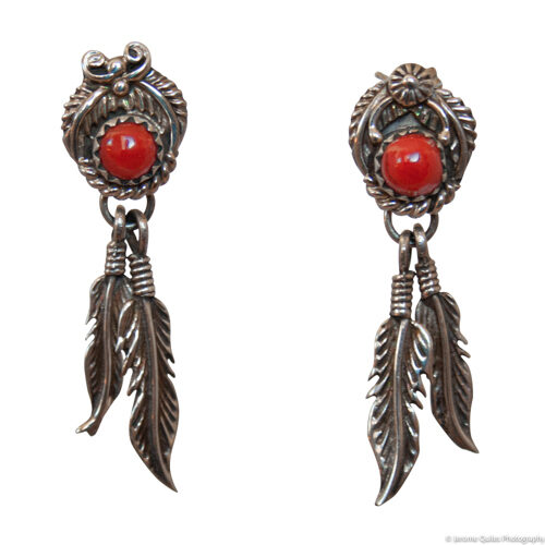 Twin Feather Coral Earrings