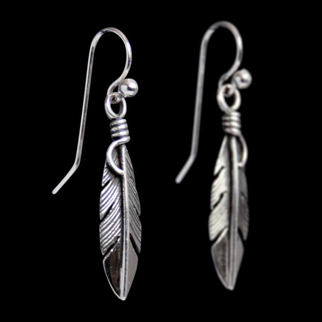 Boucles d'Oreilles Amérindiennes Plume Argent Sterling – Image 2
