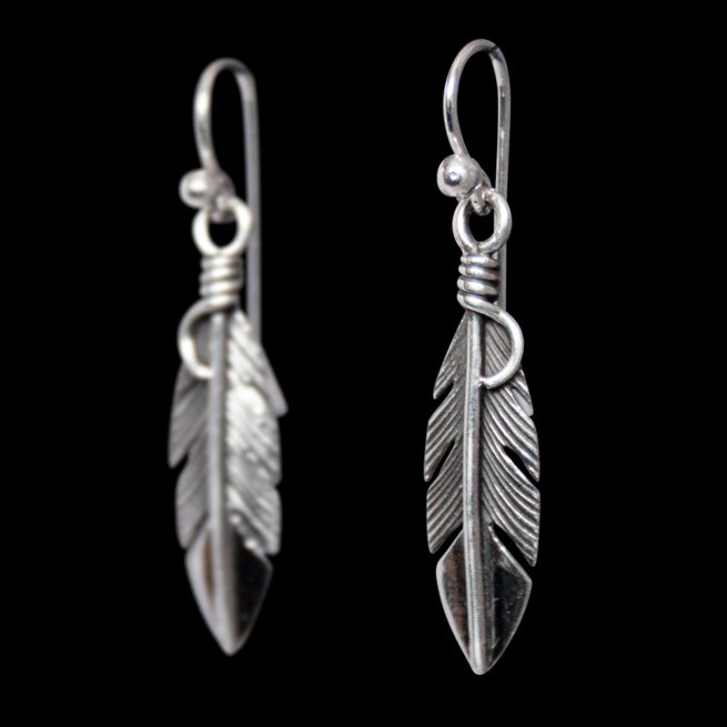 Boucles d'Oreilles Amérindiennes Plume Argent Sterling – Image 3