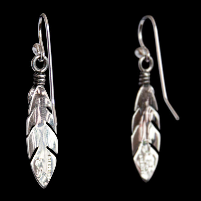Boucles d'Oreilles Amérindiennes Plume Argent Sterling – Image 4