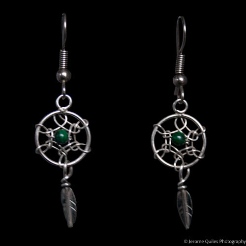 Small Malachite Dream Catcher Earrings