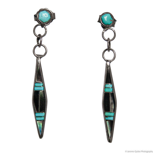 Thin Black Blue Earrings