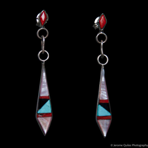 Thin Zuni Inlay Lozenge Earrings