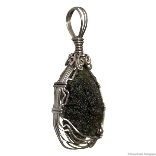 Fine Raw and Faceted Moldavite Sterling Silver Pendant 5.8 gram,unique