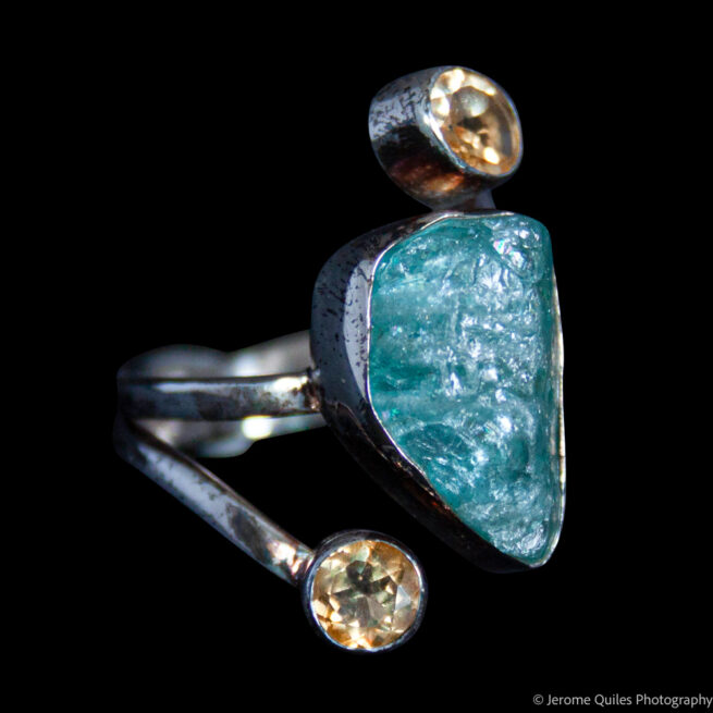 Aquamarine Citrine Silver Ring - Image 2