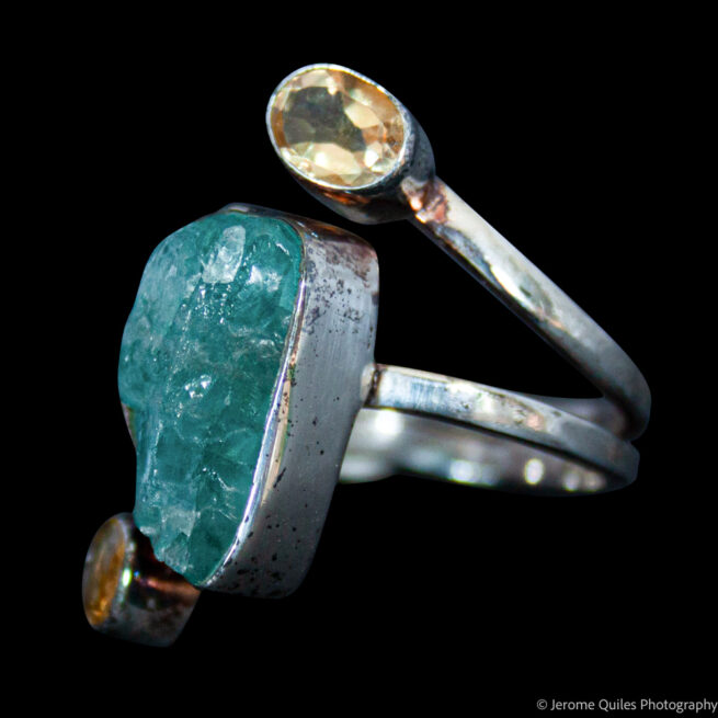 Aquamarine Citrine Silver Ring - Image 3