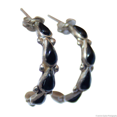 Black Teardrop Hoop Earrings