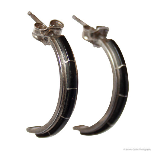 Black Zuni Inlay Hoop Earrings