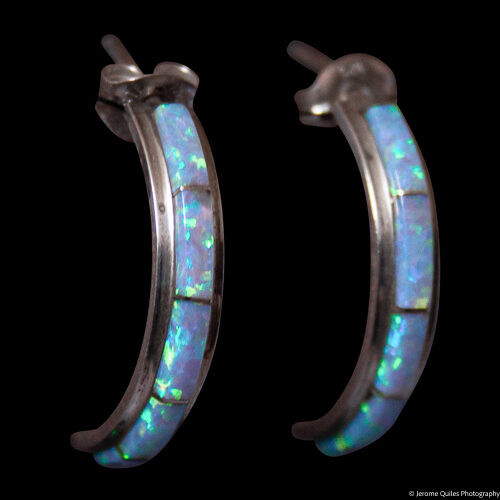 Blue Green Opal Half Hoops