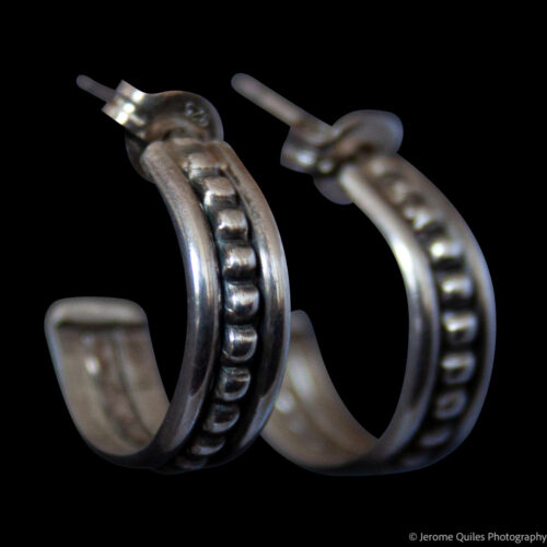 Dotted Silver Hoop Earrings