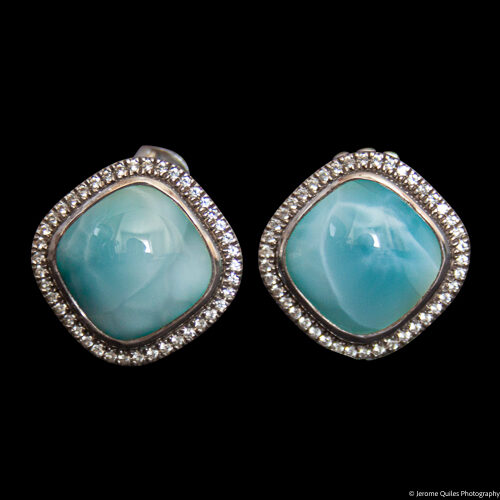 Larimar Topaz Silver Stud Earrings