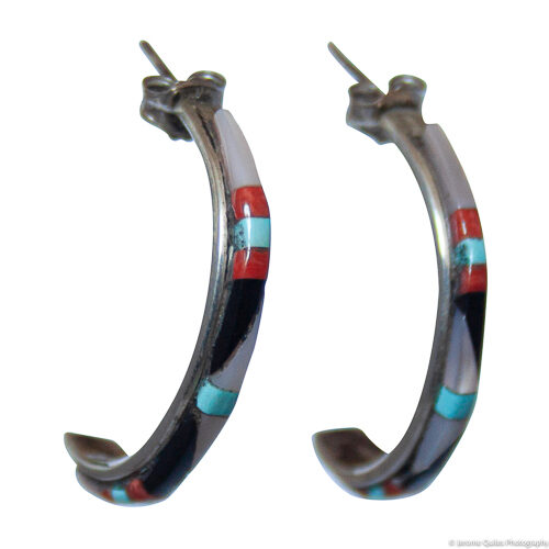 Native American Inlay Hoop Earrings