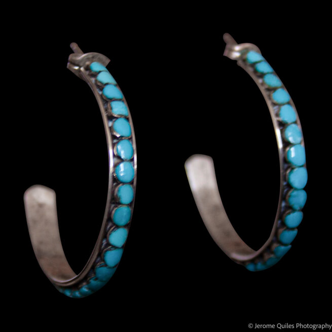 Petit Point Turquoise Hoop Earrings