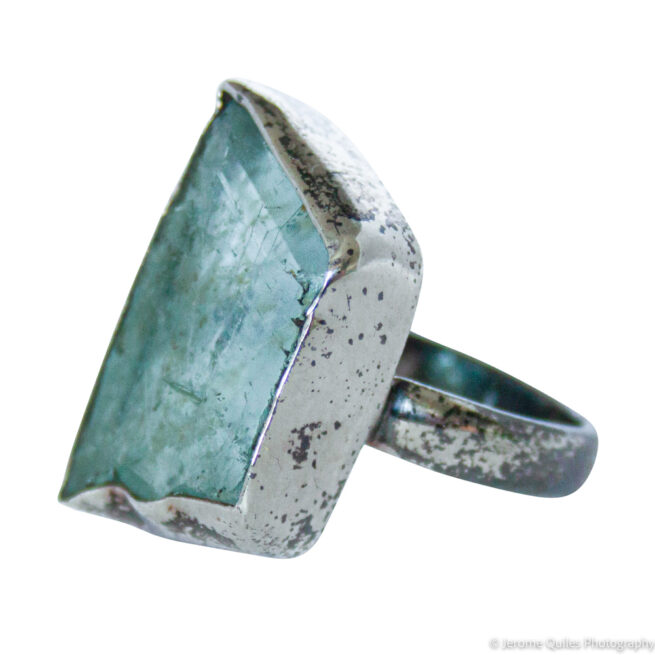 Bague Argent Aquamarine Brute – Image 3