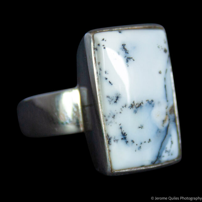 Rectangular Moss Agate Silver Ring - Image 2