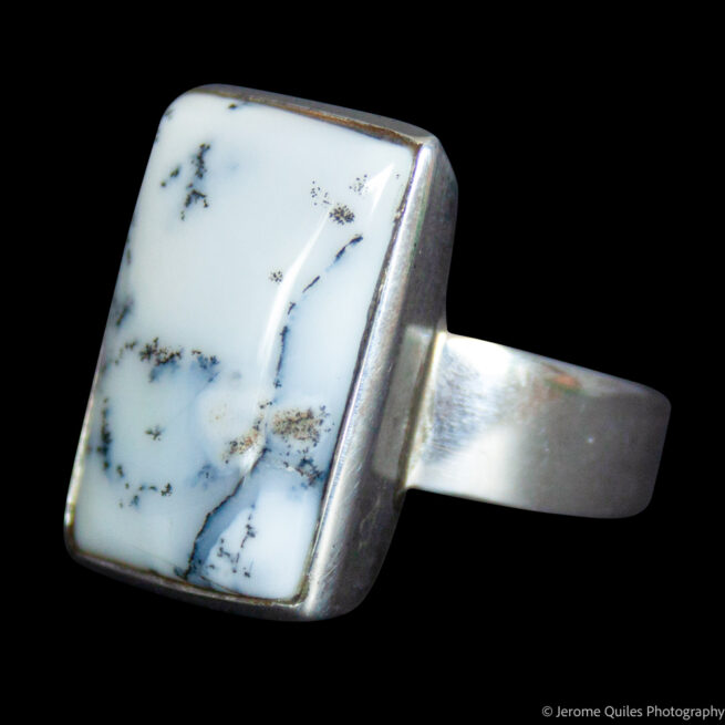 Rectangular Moss Agate Silver Ring - Image 3