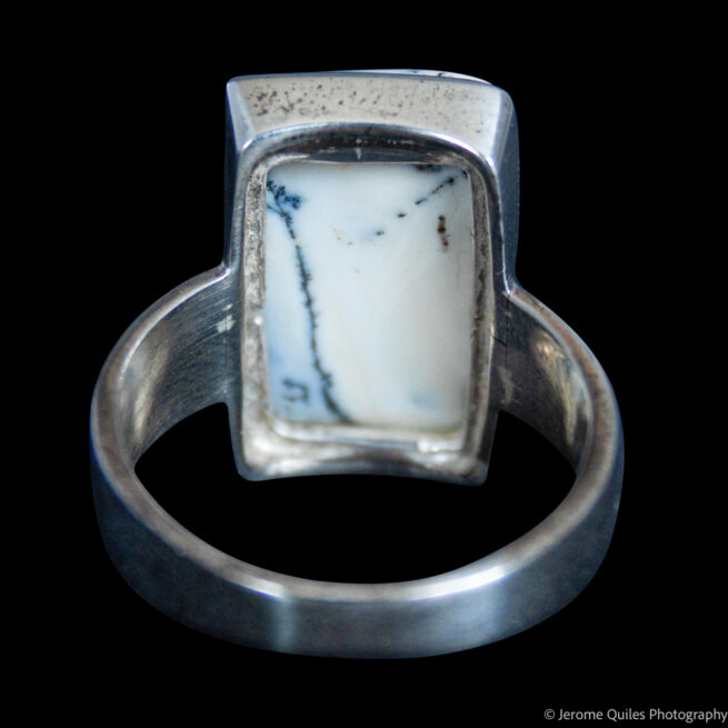 Rectangular Moss Agate Silver Ring - Image 4