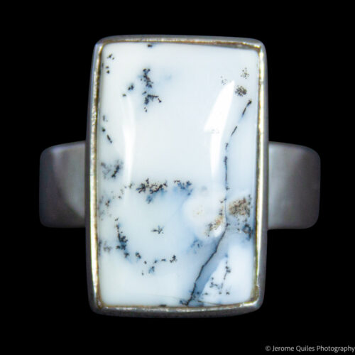 Rectangular Moss Agate Silver Ring