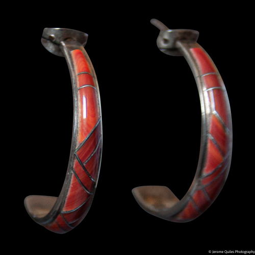 Red Spondylus Zuni Inlay Hoops