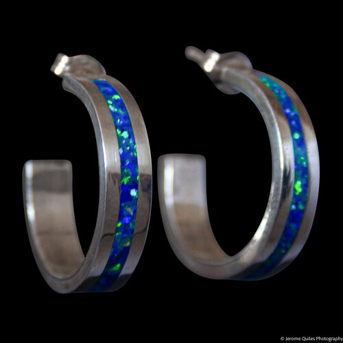 Silver Hoops Blue Opal Stripe