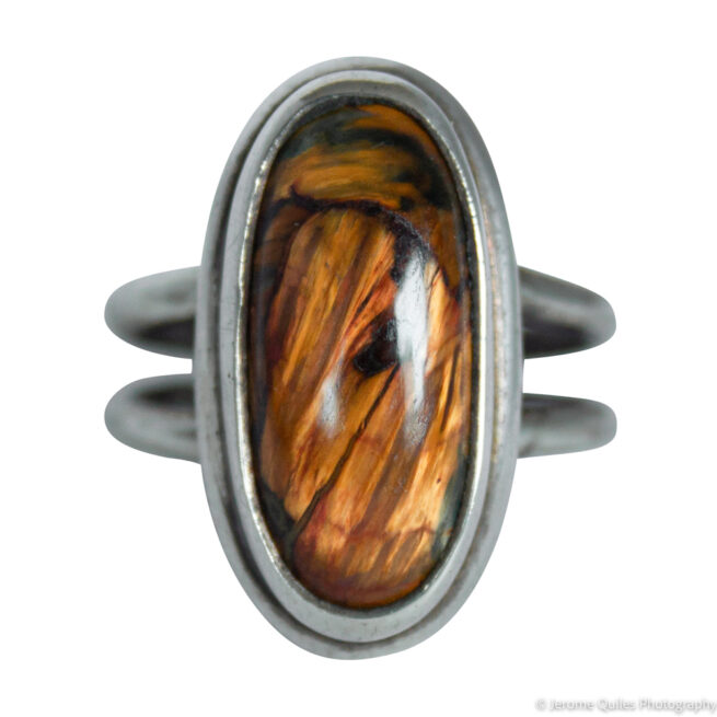 Silver Tiger's Eye Ring Oval Shape