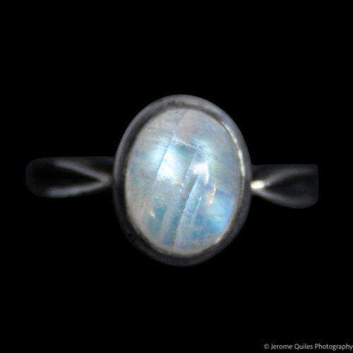 Small Round Moonstone Silver Ring
