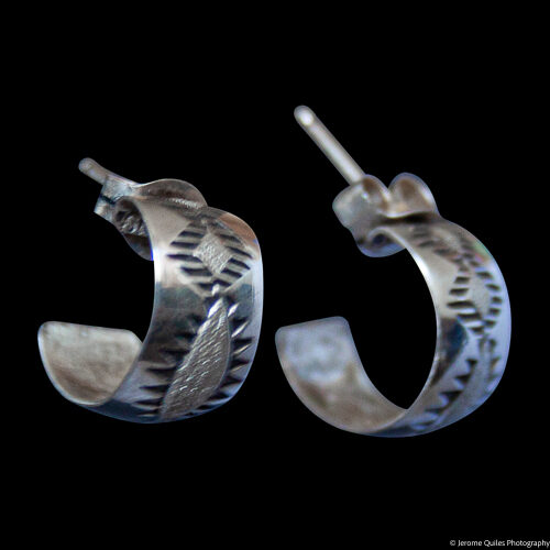 Small Silver Hoops Serrated Design
