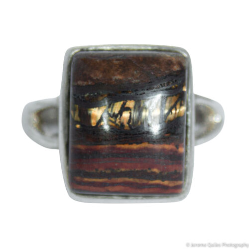 Square Tiger Iron Silver Ring