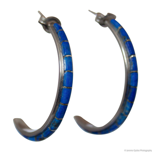 Thin Lapis Lazuli Hoop Earrings
