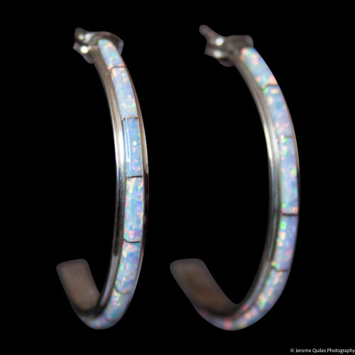 Thin Opal Hoop Earrings